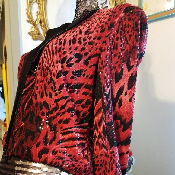 COPY - COPY - Joseph Ribkoff Red Animal Print Jacket - Picture 1 of 5